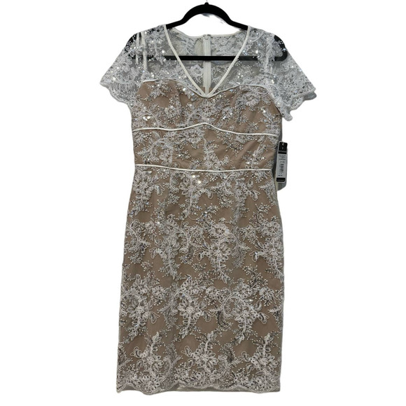 NWT SHANI $432 White Lace Silver Sequin Overlay Cocktail Dress Size 6 - Picture 2 of 8